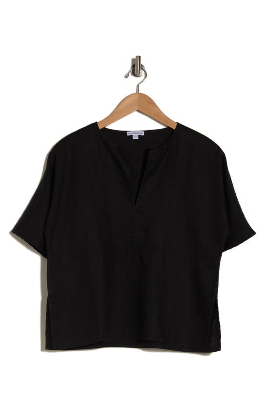 James Perse Split Neck Linen Top In Black