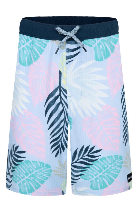 Shop Hurley Kids' Washed Pineapple Swim Trunks In Blue Ice