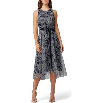 Tahari Sleeveless Metallic High/low Dress, Blue