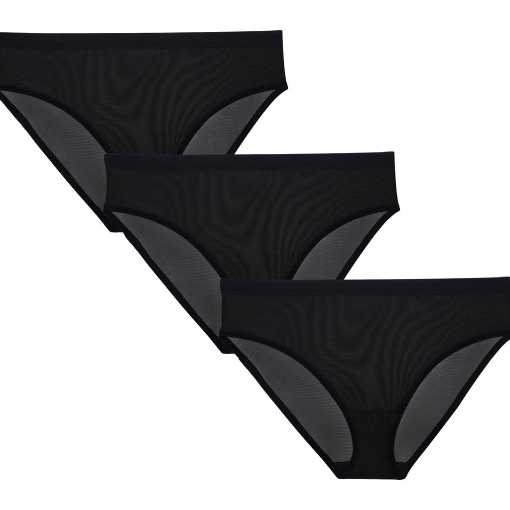 Curvy Couture Sheer Mesh High Cut Briefs In Black/black/black