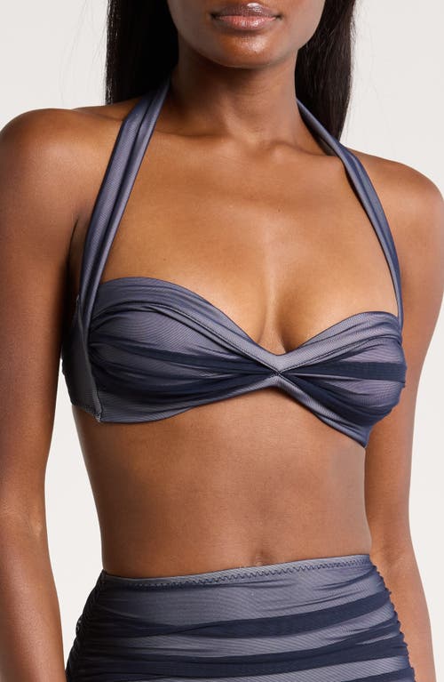 Norma Kamali Bill Ruched Mesh Bikini Top In True Navy