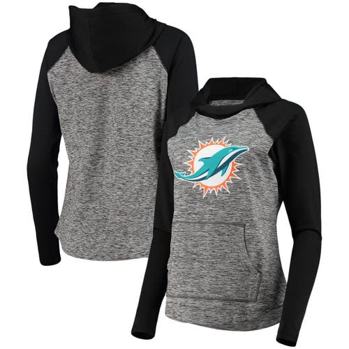 Women's G-III 4Her by Carl Banks Heathered Gray/Black Miami Dolphins Championship Team Ring Raglan Pullover Hoodie in Heather Gray