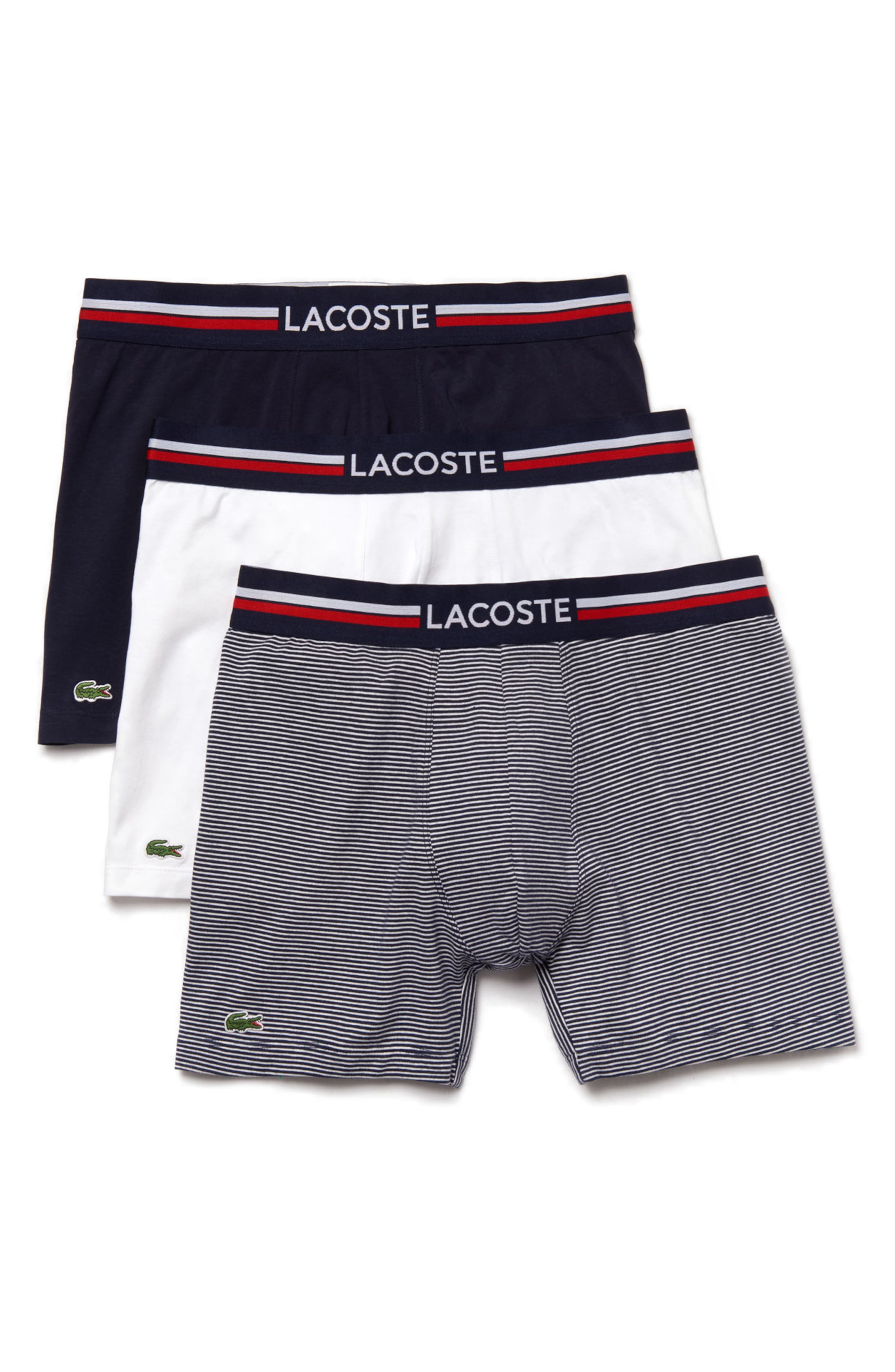 Lacoste Mens Boxer Shorts Pack of 3 Cotton Stretch Colours red/Marine/Black