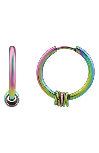 Rebl Rainbow Huggie Hoop Earrings In Rainbow