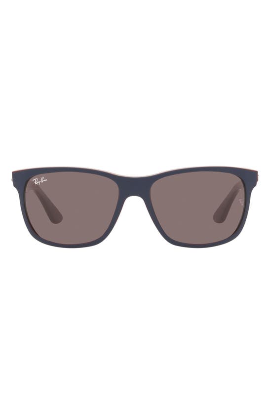 Ray Ban 57mm Square Sunglasses In Matte Blue On Brown/ Violet