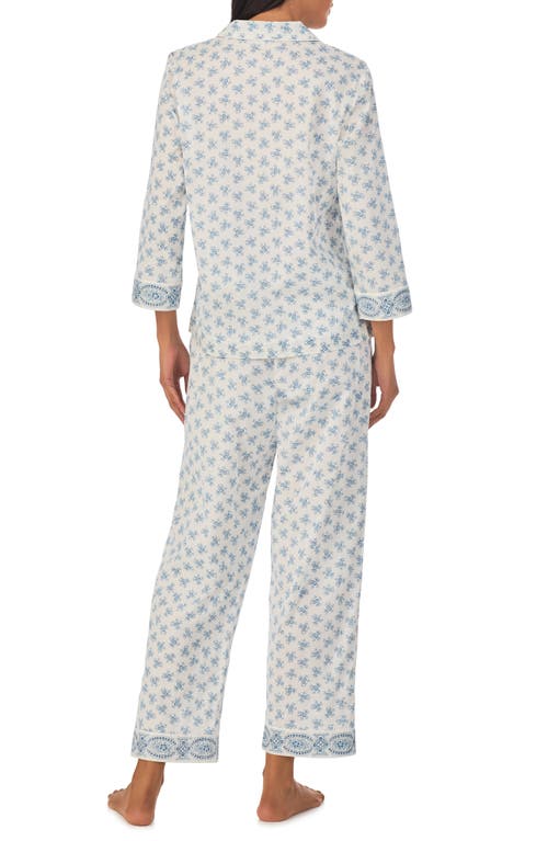 Shop Lauren Ralph Lauren Print Cotton Blend Pajamas In Blue Flower