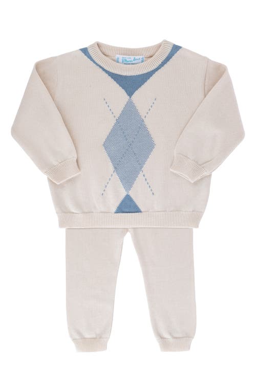 Feltman Brothers Babies'  Argyle Cotton Sweater & Pants Set In Ecru/vintage Blue