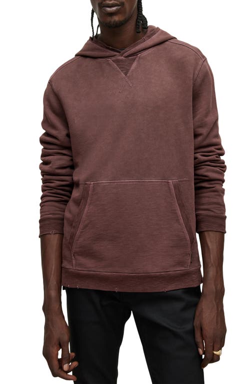 John Varvatos Milford Distressed Cotton French Terry Hoodie in Merlot