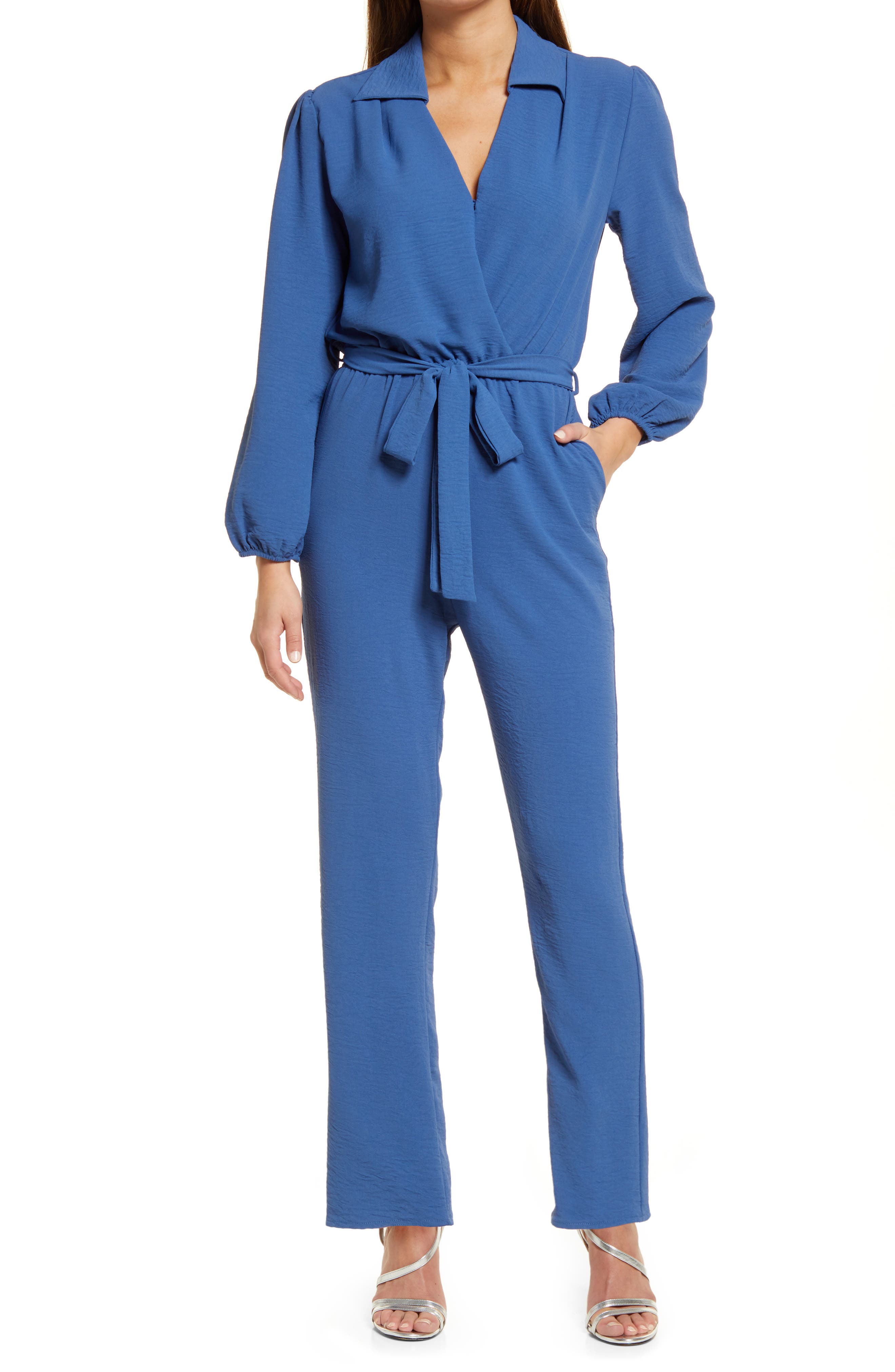 long sleeve jumpsuit blue