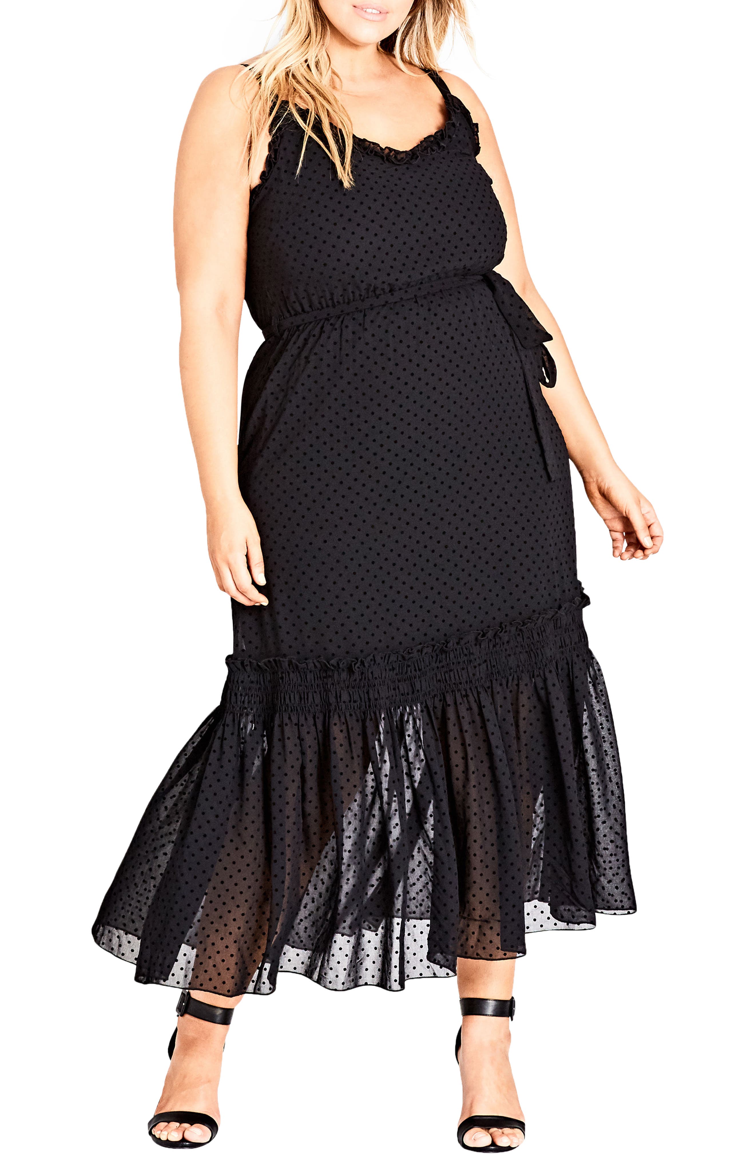 Plus Size City Chic Flocked Spot Maxi Dress, Black