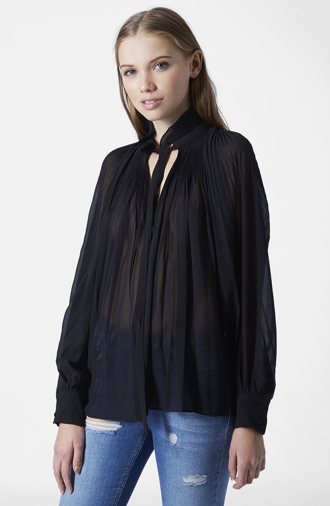 Pleated Sheer High Neck Blouse Nordstrom