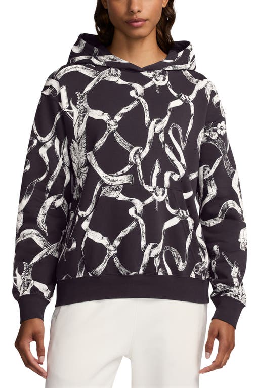 Shop Jordan Brooklyn Print Fleece Hoodie In Off Noir/black