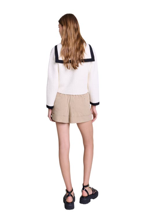 Shop Maje Contrast Collar Cardigan In Ecru