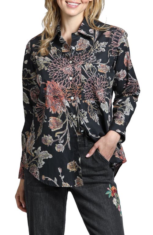 Shop Apny Floral Print Relaxed Fit Button-up Shirt In Black Multi