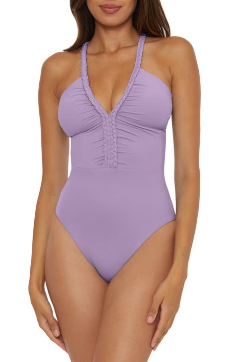 Lucky Brand L112209 Women Purple Boho Chic Printed One-Piece Swimsuit Size  Large