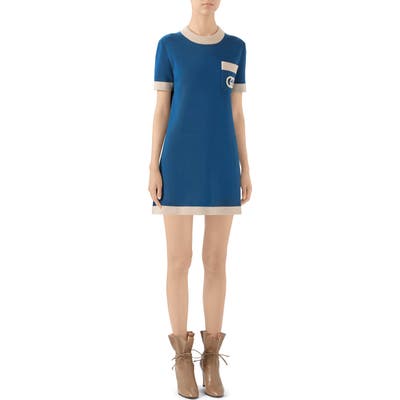 Gucci Interlocking-G Wool Sweater Minidress, Blue