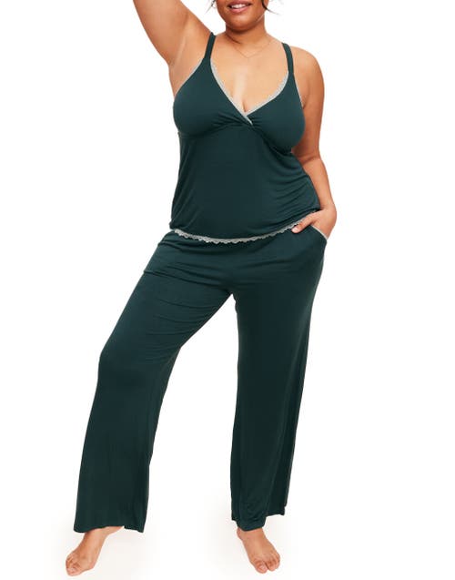 Shop Adore Me Audrie Pajama Cami And Pants Set In Dark Green