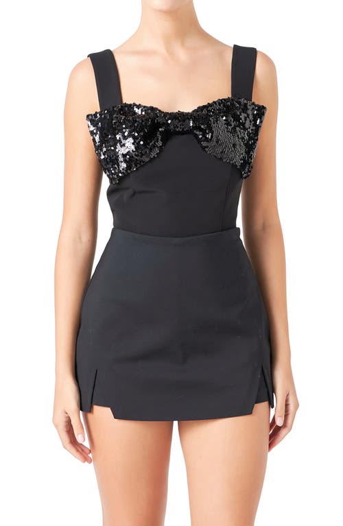 Endless Rose Sequin Bow Stretch Tank Black at Nordstrom,