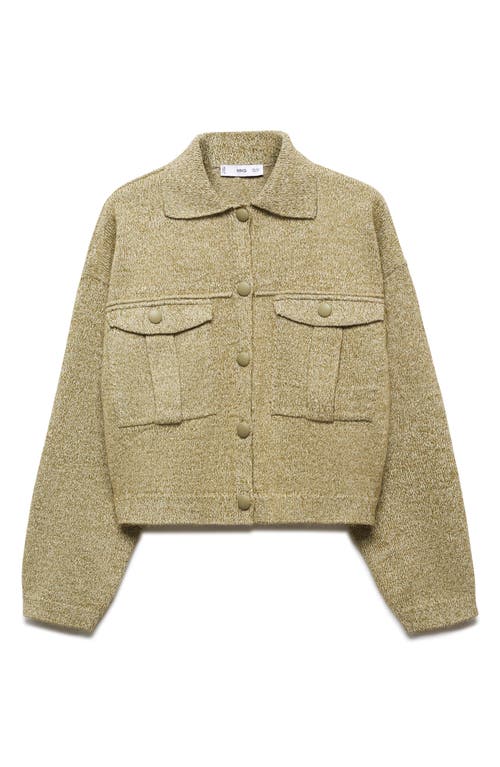 Mango Pocket Knit Jacket Green In Green