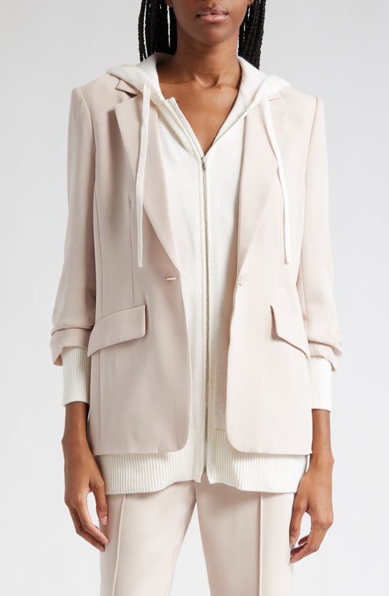 Cinq À Sept Khloe Blazer With Hooded Knit Bib In Oyster/ Ivory
