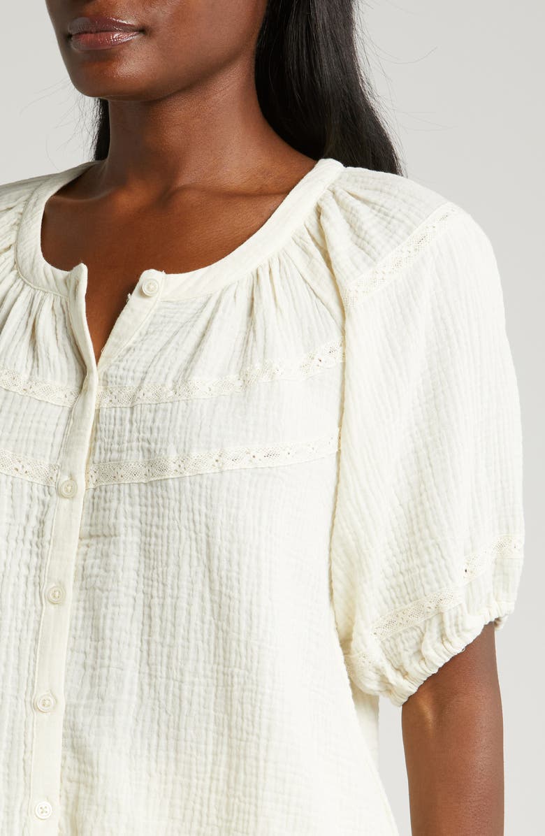 Marine Layer Wren Puff Sleeve Cotton Peasant Top | Nordstrom