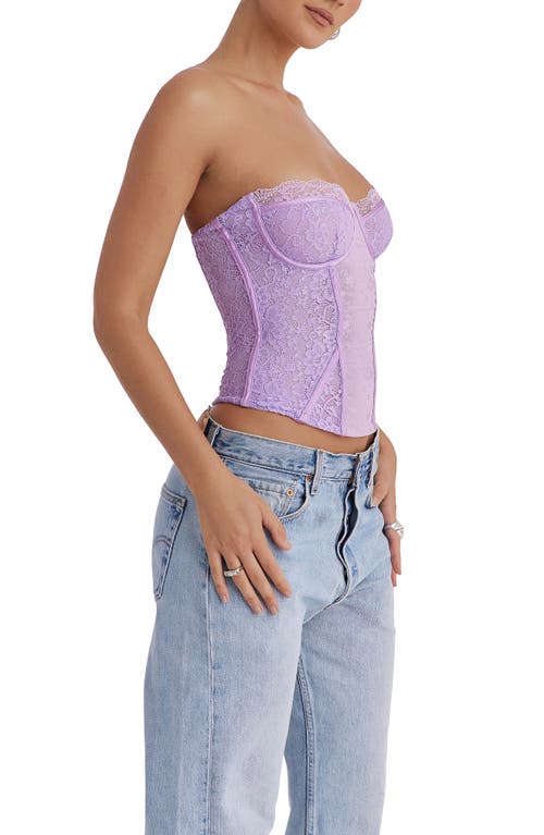 Shop Mistress Rocks Strapless Lace Corset Top In Orchid