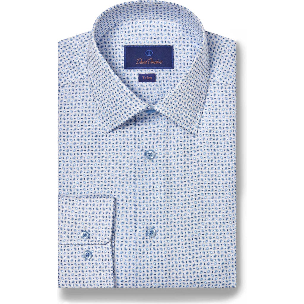David Donahue Trim Fit Paisley Dress Shirt In White/blue
