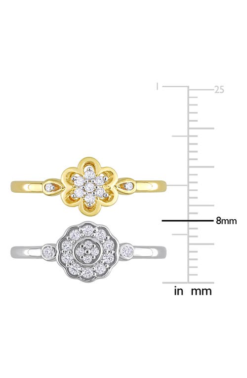 Delmar Set Of 2 Sterling Silver Diamond Flower Rings In Gold/silver