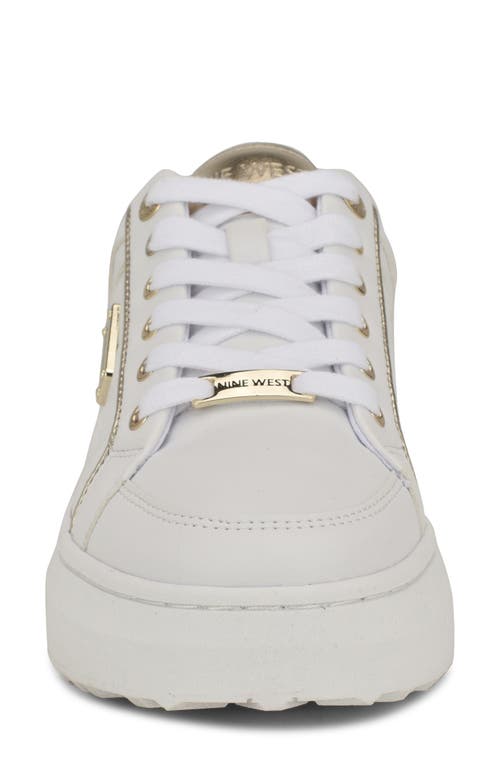 Shop Nine West Cafee Platform Sneaker In White Gold