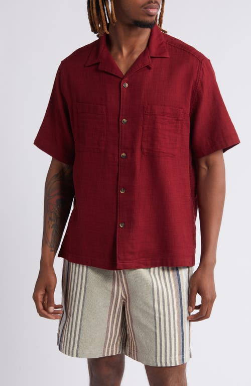 BDG Urban Outfitters Crinkle Cotton Gauze Camp Shirt Red at Nordstrom,