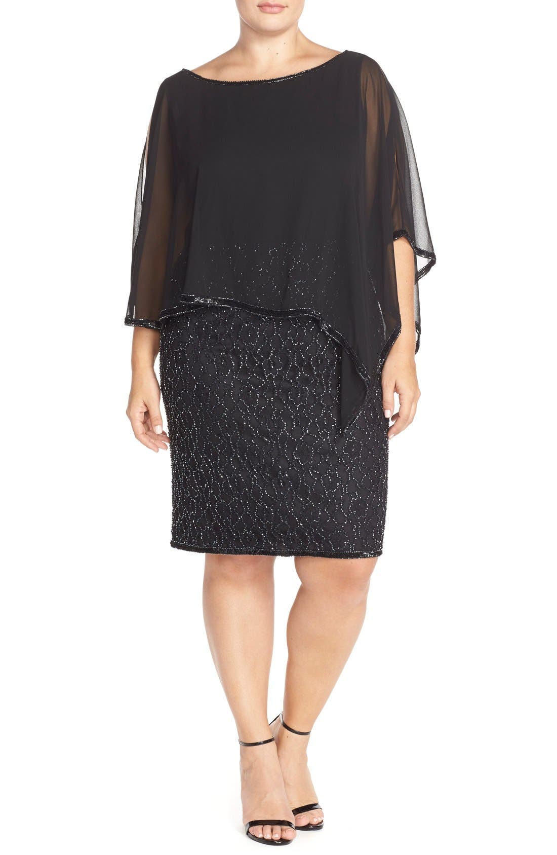 J Kara Chiffon Overlay Beaded Cocktail Dress (Plus Size) Nordstrom