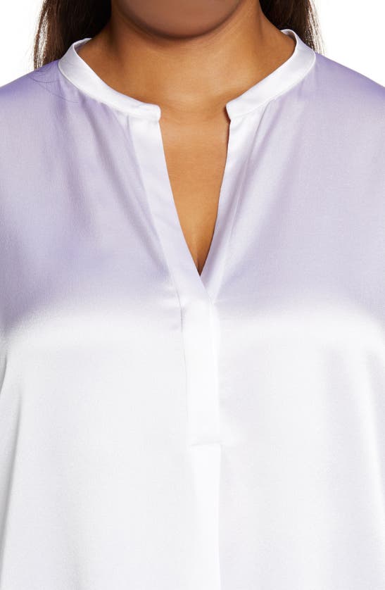 Shop Vince Band Collar Silk Tunic Blouse In Optic White