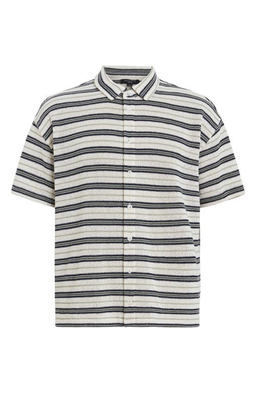 Shop Allsaints Jackson Oversize Stripe Short Sleeve Knit Button-up Shirt In Chalk White