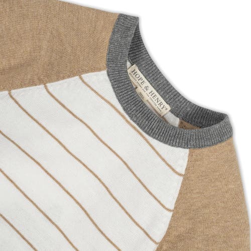 Shop Hope & Henry Boys' Organic Raglan Sweater, Kids In Camel Heather Colorblock