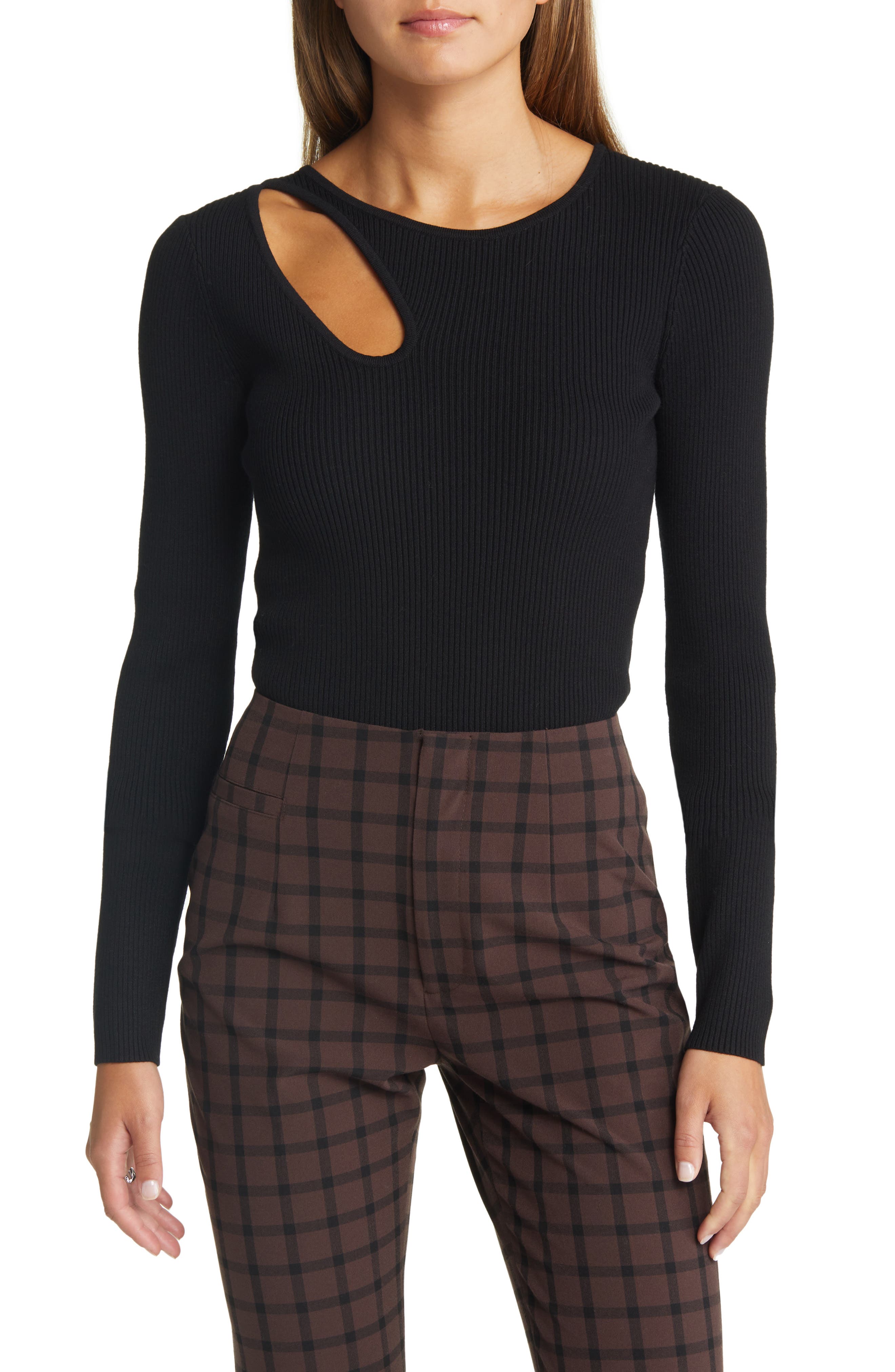 mock neck cutout sweater