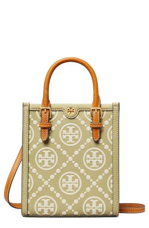 T Monogram Embossed Leather Crossbody Tote in Olive Spring
