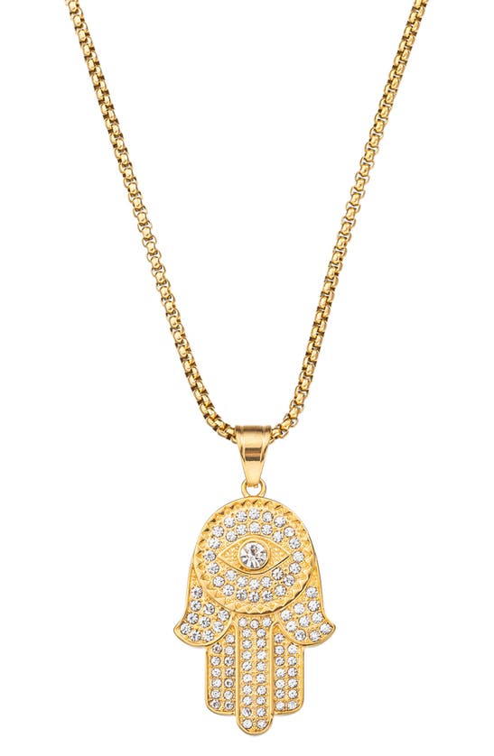 Eye Candy Los Angeles Hamsa Cz Pavé Pendant Necklace In Gold