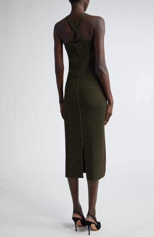 St John Metallic Mesh Knit Halter Midi Dress In Cypress