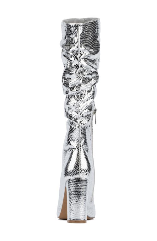 New York And Company Earla Ruched Shaft Boot In Silver Metallic