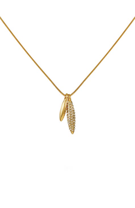Crystal Stone Leaf Pendant Necklace