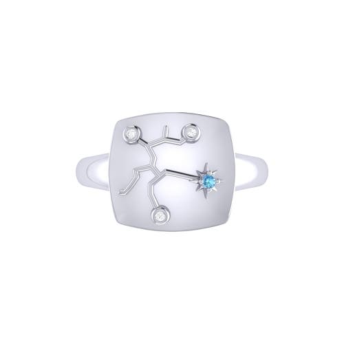 Luvmyjewelry Sagittarius Archer Design Sterling Silver Blue Topaz Stone Diamond Signet Ring In Silver