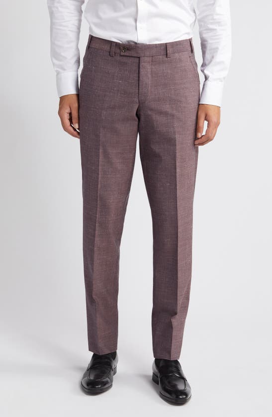 Shop Ted Baker Jerome Trim Fit Soft Constructed Flat Front Wool & Silk Blend Dress Pants In Berry