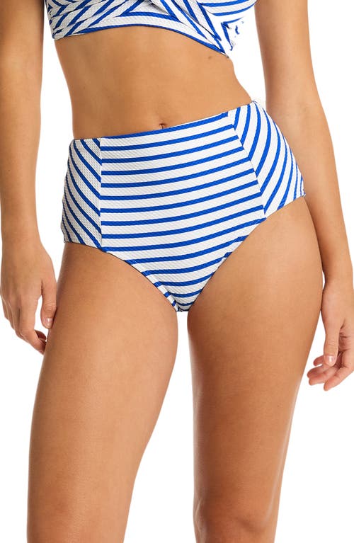 Amalfi Panelled High Waist Bikini Bottoms in Blue