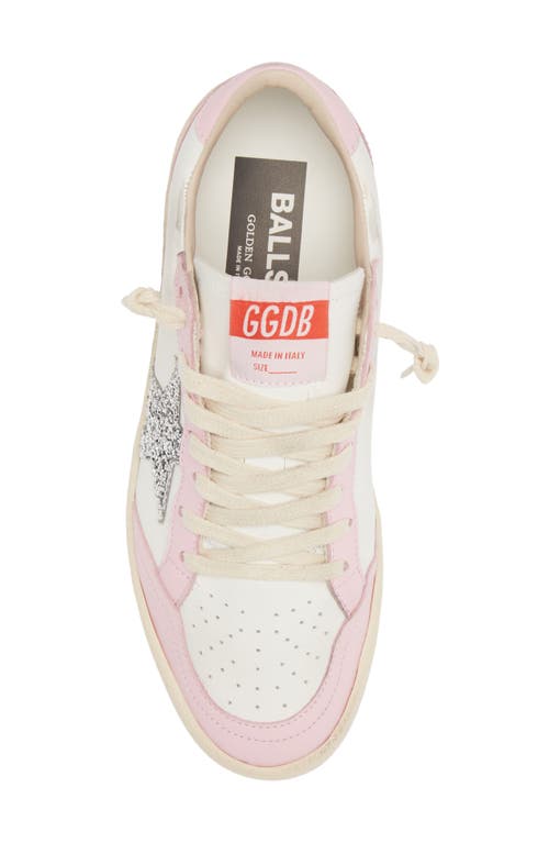 Golden Goose Ball Star Low Top Sneaker In White/pink/silver