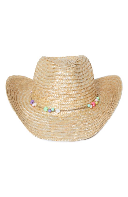 Shop David & Young Beaded Straw Cowboy Hat In Natural