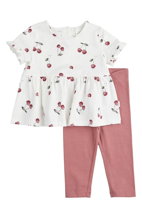 FIRSTS by Petit Lem Cherry Print Organic Cotton Top & Leggings Set White/Pink at Nordstrom,