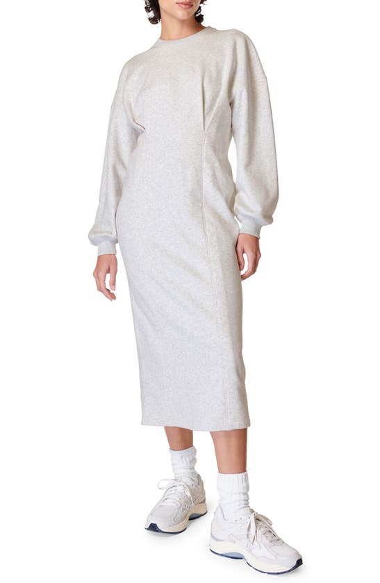 Shop Sweaty Betty Revive Tuck Long Sleeve Sweatshirt Dress In Ice Grey Marl