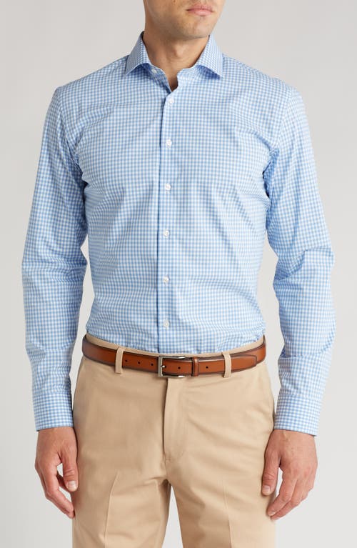 Tech-Smart Trim Fit Check Performance Dress Shirt in White - Blue Facil Gingham