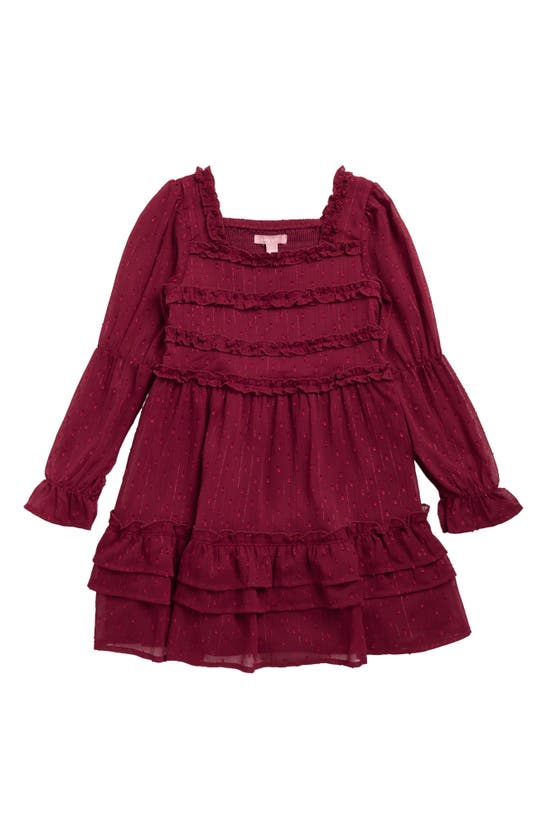 Shop Bcbg Kids' Long Sleeve Chiffon Dress In Cranberry