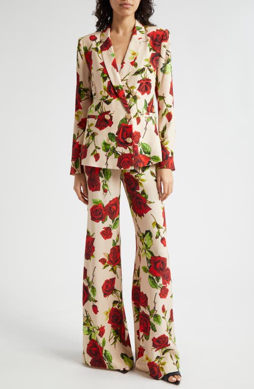 Shop L Agence L'agence Colin Floral Double Breasted Blazer In Sand/red Romantic Rose